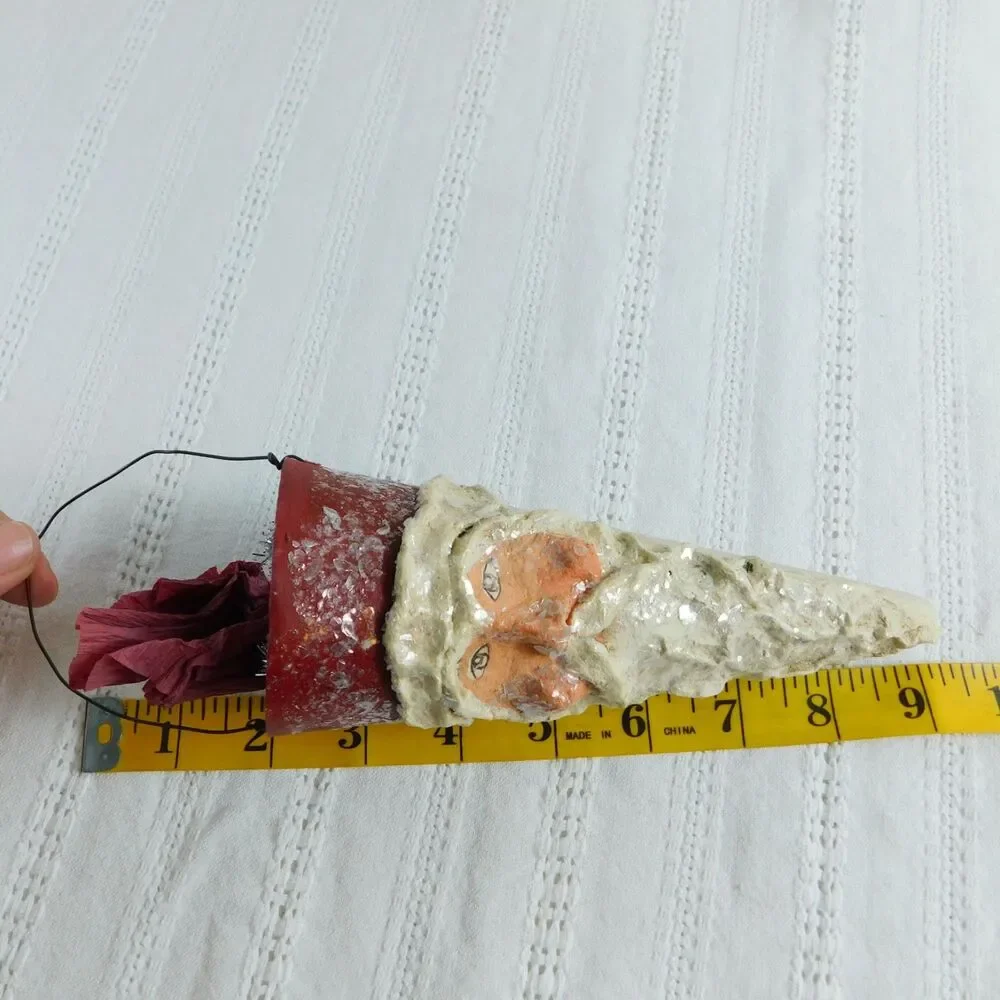 Christmas Ornaments Santa Plaster Handmade Sugared Lot of 2, Red Cones Vintage